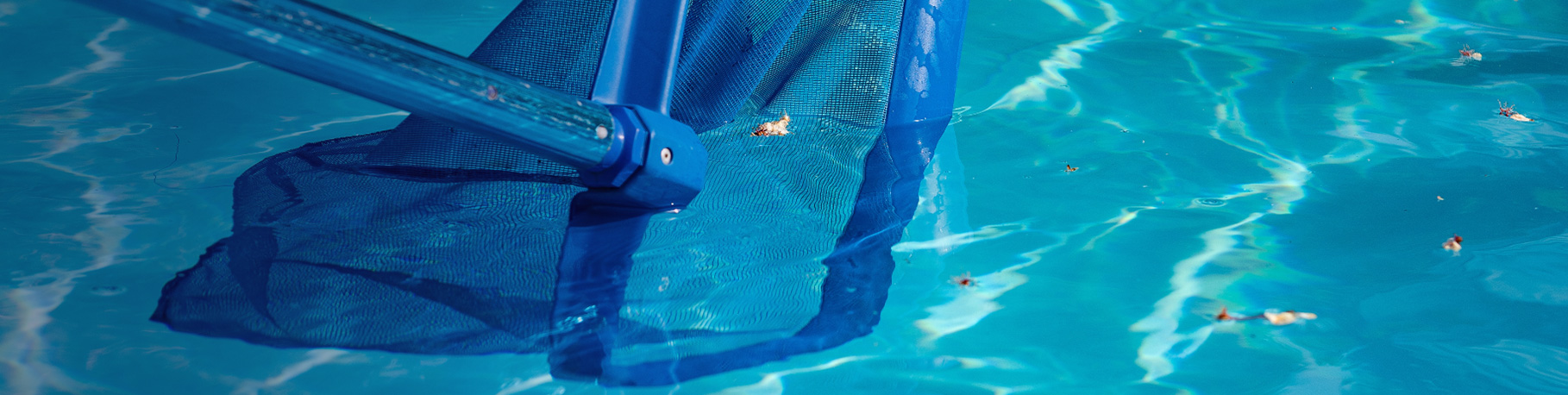 Pool turns green after rain - netting storm debris from the water