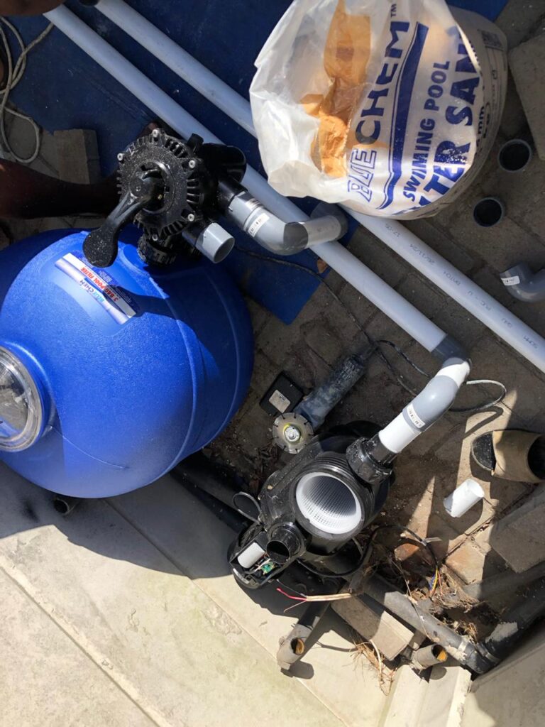 Pool pump and filter repairs Cape Town: sand filter and pump installed