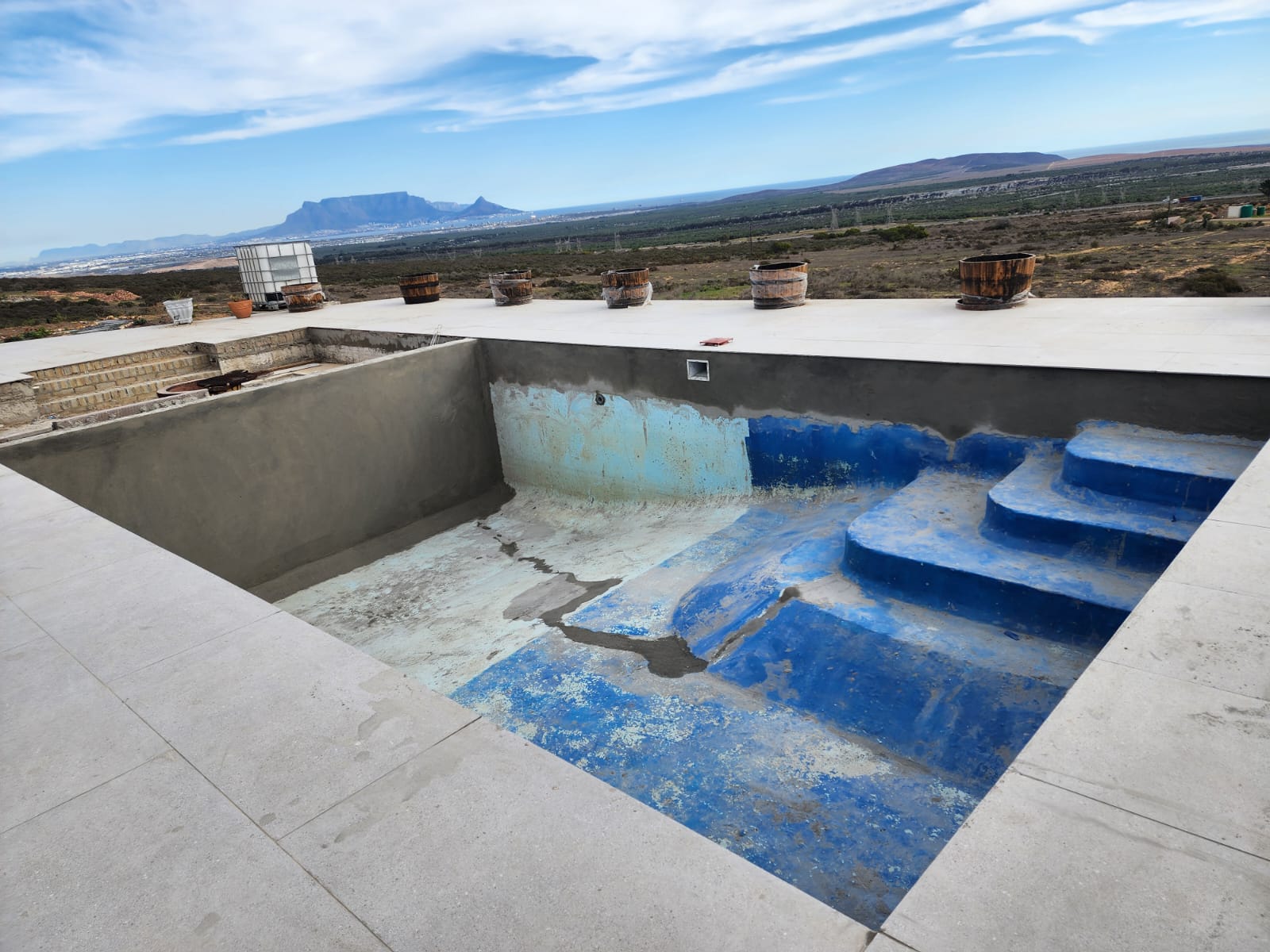 pool relining Cape Farms prep — shell stripped back to gunite