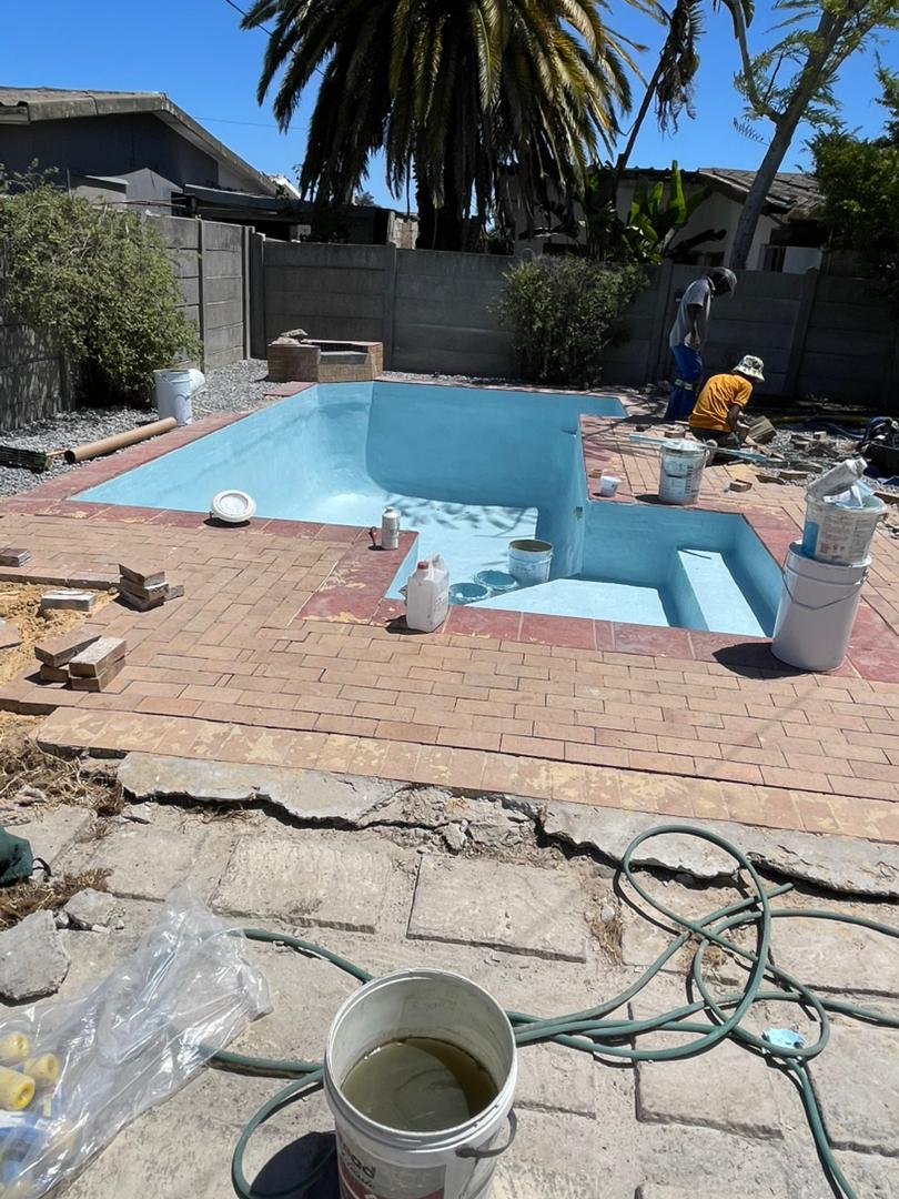 pool relining Kraaifontein in progress — lining the pool and laying new paving