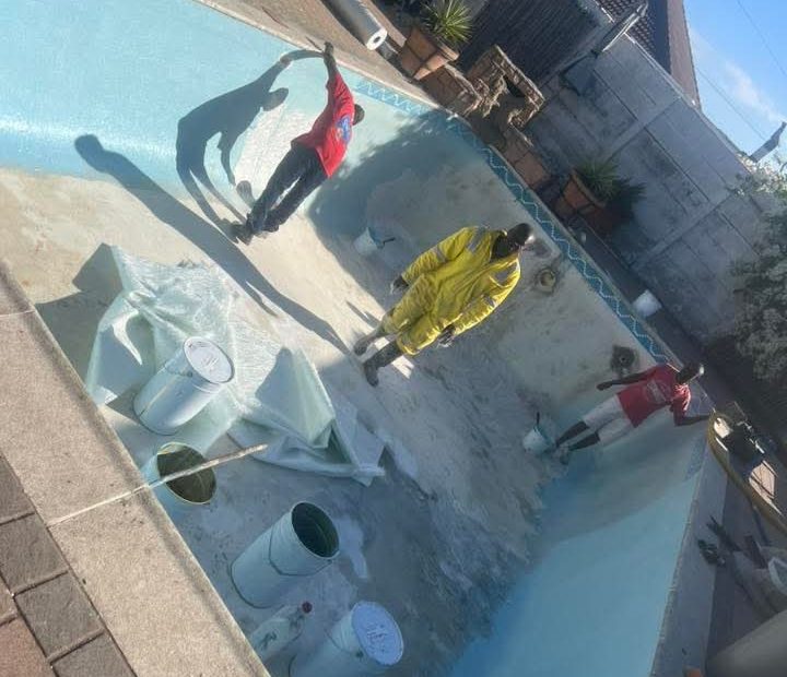 pool relining Monte Vista prep - old failed fibreglass stripped back to shell