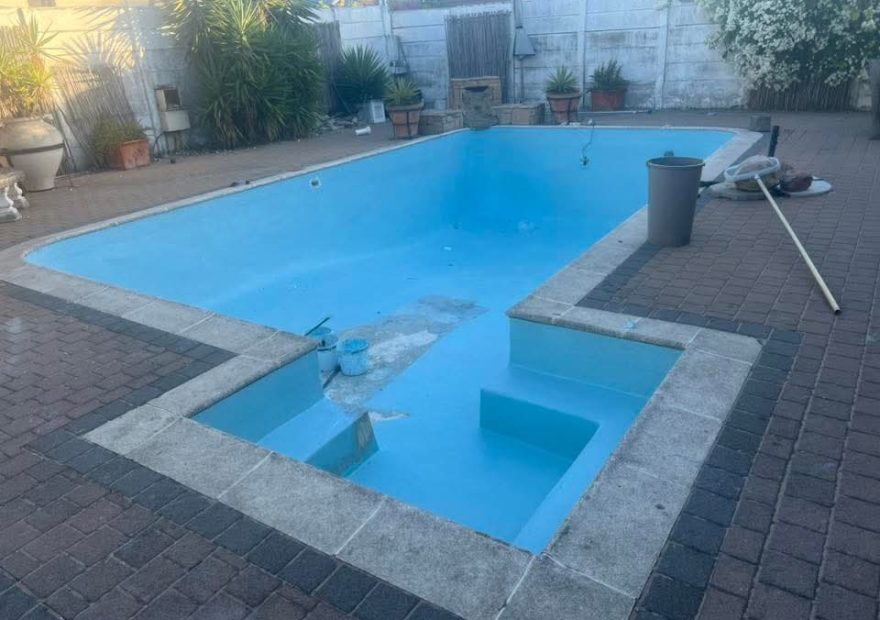 pool relining Monte Vista in progress - fresh lining going on a prepped shell