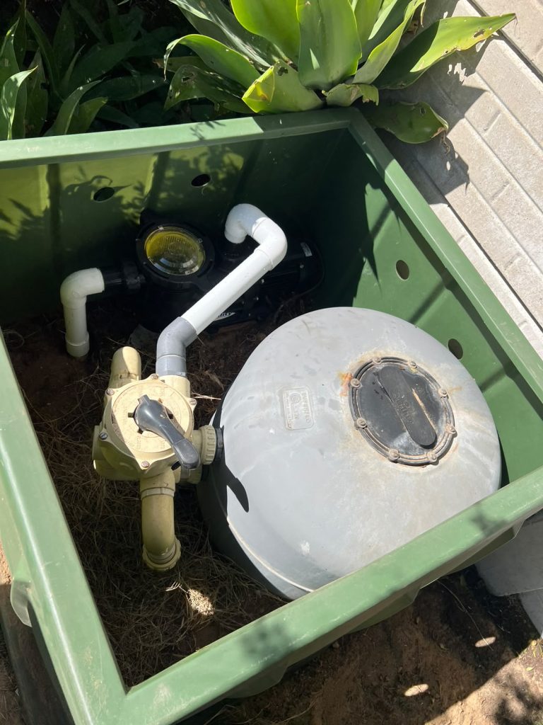 New pool pump installation Bishopscourt: pump and sand filter in housing