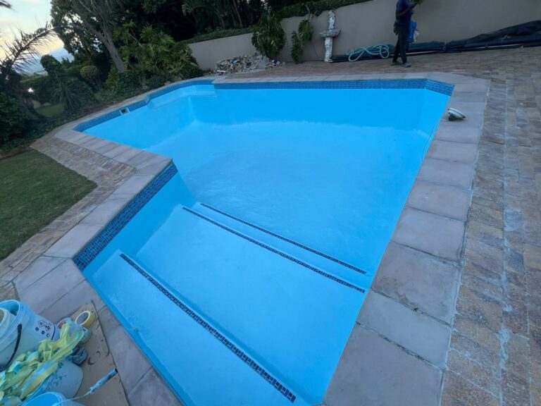 New copings and fibreglass lining on a Bellville gunite pool, steps view